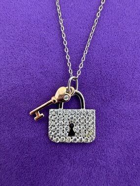 💛 Classic 925 Crystal Padlock & Key Pendant Necklace | Sparkle Romantic
